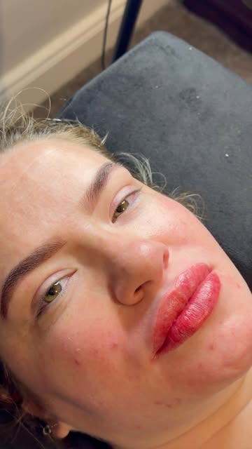 Close-up of a client's lip blush result